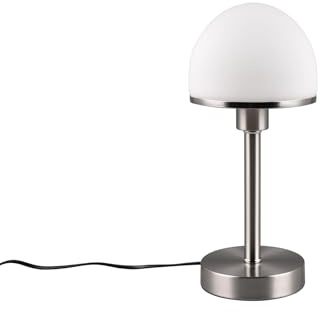meineWunschleuchte Tischleuchte mit Glasschirm Weiß matt & Fuß in Silber matt - per Touch dimmbar, Höhe 39cm