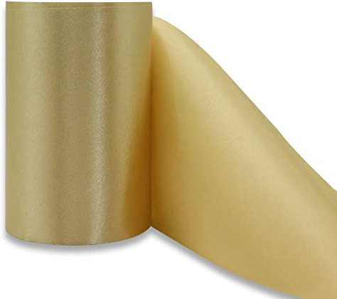 YUNSHANGHE 1 rollo de cinta de raso satén 9,5 cm x 20 m, cinta de satén grande para decoración boda cumpleaño, ceremonia de apertura, lazos para sillas, envolver regalos, manualidades (dorado)
