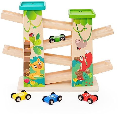 Pista Macchinine per Bambini 1 2 3 4 Anni,Pista Auto da Corsa con 4 Mini Macchinine e 2 Parcheggi,Resistente e Sicura,Gioco Educativo Colorato e Divertente