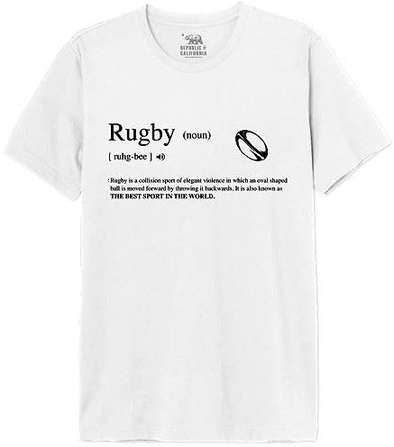 REPUBLIC OF CALIFORNIA Definition Rugby imprimée T-Shirt Homme Tee-Shirt Mode Casual Été Confortable à Manches Courtes et col Rond en Respirant Coton,Blanc_Taille Large