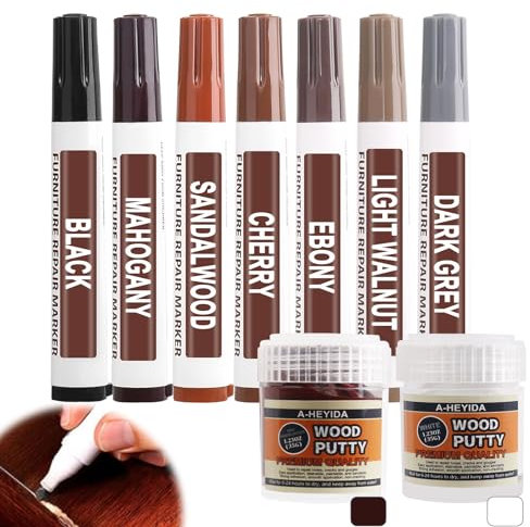 Furniture Möbelreparatur Möbel Reparaturset Rot Sandelholz Serie,7 Farbe Holzmarker, mit 2 Holzkitt, Holzkratzer Reparaturset Holzmöbel Set Möbelmarker für Flecken, Kratzer, Böden, Tische