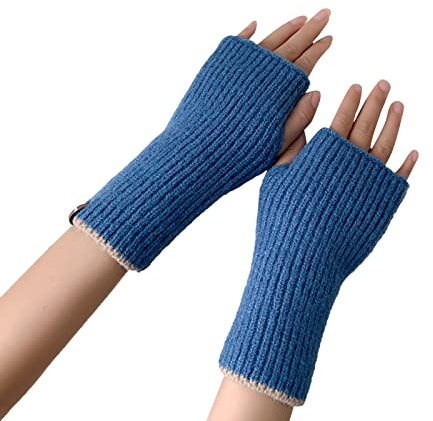HANXIULIN Halb Fingerlose Handschuhe Winter Fingerfrei Pulswärmer ohne Fingerkuppen mit Daumenloch Unisex Warm Weiche Winter Armwärmer