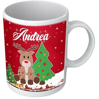 Puzzletee Tazza Personalizzata Con il tuo Nome e Renna Natalizia con Luci di Natale e Nome Personalizzabile