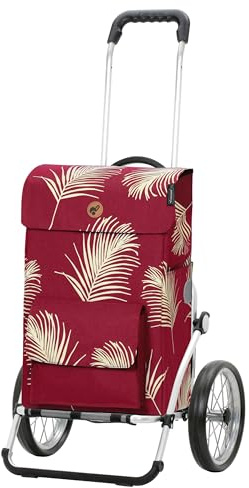 ANDERSEN Einkaufstrolley - Royal Shopper Signe rot | mit Speichenrädern, große Räder, 25 cm, aus Alu, bis 50 kg - Tasche mit Seitentasche, Innenfach, Reflektoren, 51 L