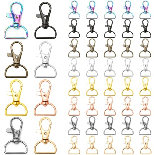 48 Pièces Porte Clef Fermoir Mousqueton Porte-clés, Rotatif Mousqueton à Crochets Anneaux Pivotant en D, Bricolage Fermoirs pour Sacs, Cordons et Chaînes de Chiot (8 couleurs)