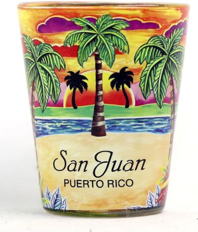 San Juan Verre à liqueur avec palmiers jaunes Porto Rico