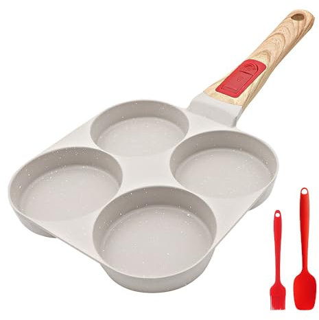 Bobikuke Egg Pan with Detachable Handle, Non Stick 4 Cup Pancake Pan Induction Burger Pan Egg Frying Pan for Breakfast - White