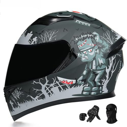 BDBLFLTZ Full-face Motorradhelme, Motorradhelm Full Face Cool Rider Equipment Four Seasons Street Touring Motorradhelm, für Erwachsene Männer und Frauen O,S(55-56CM)