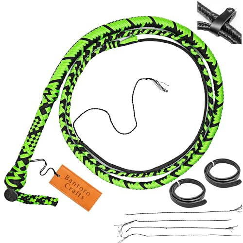Bantoro Crafts Schwarz und Grün Paracord-/Nylon-Peitsche, Bullenpeitsche, 16 Zöpfe, geflochtener Lederbauch und Lederpolster im Inneren, Laute knackende Peitsche (10 Fuß (3 Meter))