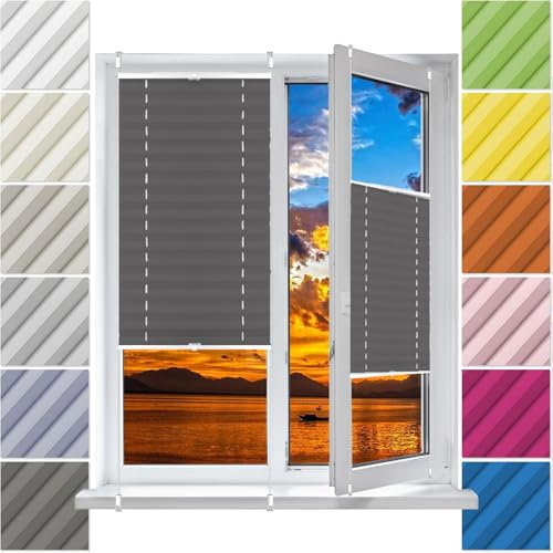 Plissee Plisseerollo Klemmfix Ohne Bohren 26 x 40 cm, Sonnenschutz Easyfix Lichtdurchlässig, Plissee Ohne Bohren Zum Klemmen, Fenster Plissee Ohne Bohren, für Fenster & Tür, Grau