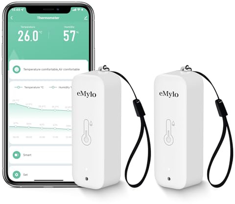 Thermometer Innen Außen, Wlan Thermometer Hygrometer IP65 Wasserdicht, Luftfeuchtigkeitsmesser mit Intelligentem Alarm, Datenspeicherung und Kalibrierung, Weiß 2 Stück