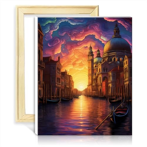 LiHEQING Malen nach Zahlen-Set, Venedig, Italien, Ölgemälde-Set für Erwachsene und Anfänger, Leinwand, Kunsthandwerksprojekt für Zuhause, ohne Rahmen (50 x 65 cm)
