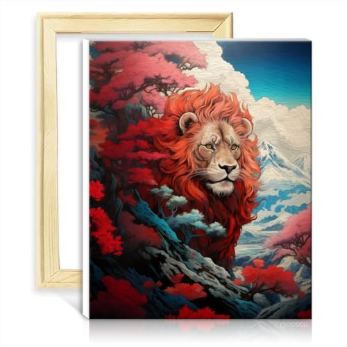 LiHEQING Ölgemälde-nach-Zahlen-Set, Löwe, Ölgemälde-Set für Kinder und Erwachsene auf Leinwand für Wandkunst, Dekor, ohne Rahmen (60 x 75 cm)