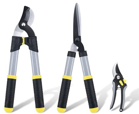 Colwelt Garden Shears Set 3PACK Lightweight, Compact Garden Loppers Shear Set with 42cm Bypass Branch Cutters & Hedge Clippers & Garden Secateurs, Tree Shrub Care Kit for Pruning with Soft Grip Handle