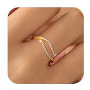925 Sterling Silver Ocean Wave Ring for Women,Cubic Zirconia Dainty Wave Ring for Mother Daughter 14K Gold Plated Adjustable Minimalist Opening Ring Jewelry Gift for Birthday Wedding Valentine's Day(Gold)