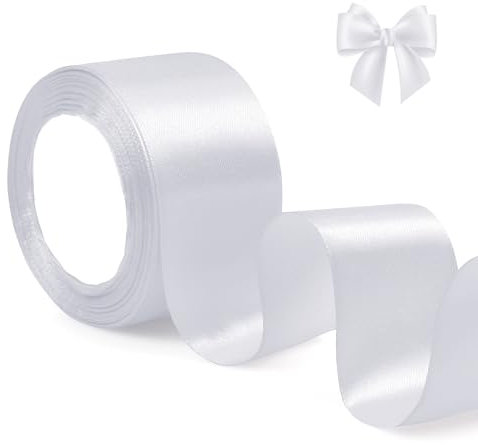 ihaspoko 5cm Breites Satinband Weiß– 22m Geschenkband für Geschenkverpackung, Hochzeiten, Basteln | Schleifenband für Karten, Deko & Hochzeitsauto​