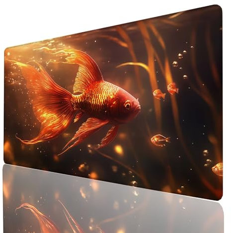 Tapis de Souris XXL 1000x500x3mm, Grand Tapis Bureau Animal, Bords Cousus Antidérapant Imperméable, Poisson Mouse Pad Compatible Clavier sans Fil et Souris sans Fil, Bureau Gaming Accessoire 3720GYL