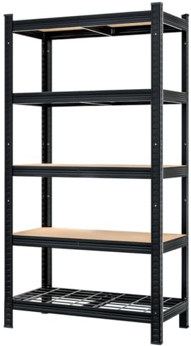 Monzana® Premium Schwerlastregal 180x90x40cm 5 Böden 4 x MDF + 1 Gitter Kellerregal Lagerregal Steckregal Metallregal Werkstattregal schwarz