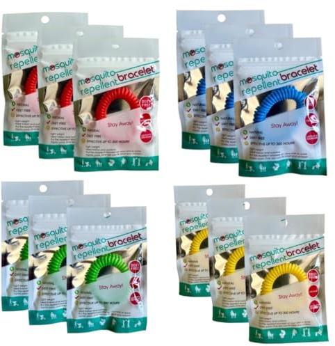 TIENDIFY – Pack 4 o 12 Pulseras Citronela Niños y Niñas, Repelente de Mosquitos Natural, Hasta 7 Días de Protección, Ajustables, 4 Colores, Uso Infantil Exterior e Interior (PACK DE 12, MIXTAS)