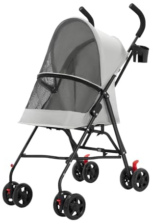 Poussette 3 en 1 pour petit chien et chat, poussette pliable avec poignée réglable, 4 roues, maille respirante, grande capacité, facile à transporter, 97 * 45 * 55cm-Gris
