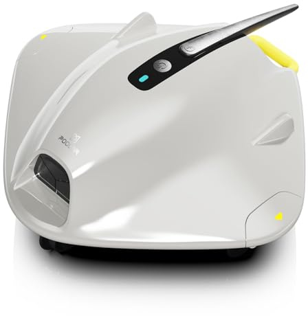 PoolMr Cordless Robotic Pool Cleaner - Above Ground Pool Vacuum Robot - 40W Strong Suction, Dual Cleaning System, Barrier Crossing, 120-Min Runtime Up to 1614 Sq for Above Ground Pools, Grayish White