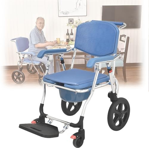 Chaise percée de douche portable avec roulettes – Fauteuil roulant de salle de bain multifonctionnel pour personnes âgées et handicapées, idéal pour le chevet et le transport