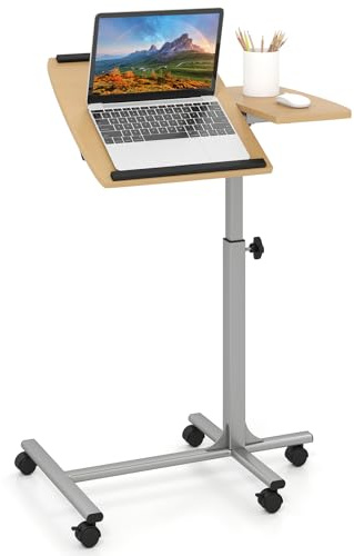 COSTWAY Tavolino Regolabile in Altezza, Tavolino da Computer per Letto e Divano, Tavolo Servitore Porta PC con Ruote