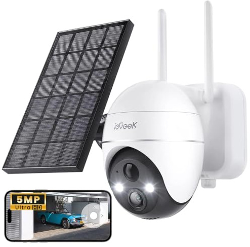 ieGeek 3K (5MP) Camera Surveillance WiFi Exterieure sans Fil Solaire | 360° PTZ Camera Solaire Détection Intelligente PIR, Vision Nocturne Couleur, Audio Bidirectionnel, Sirène Alarme/Alexa/IP65