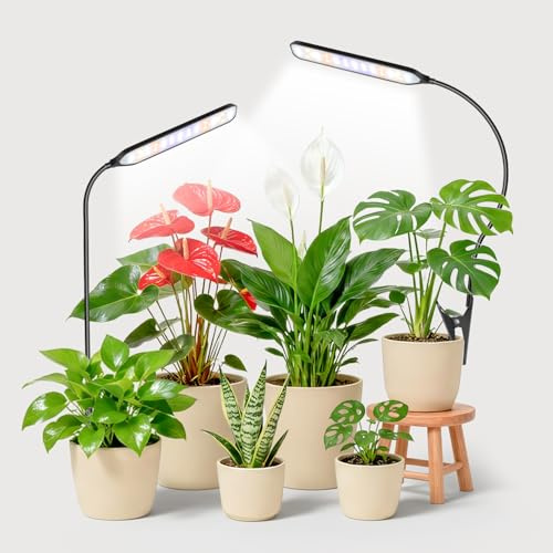 Garpsen Grow Light with Clip, Full Spectrum, Flexible Gooseneck, 2Pack | 6000K Rectangular Plant Light, Timer 6/12/16Hrs, 3 Spectrums, 5 Dimmable Levels, for Pot & Table, Small Plants