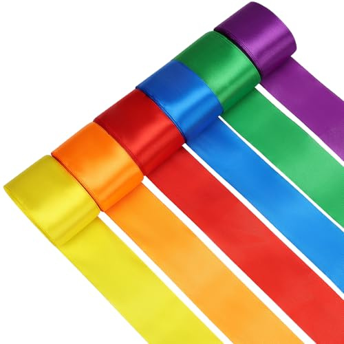 Ueemeio Geschenkband Satinband, 6 Farben 50mmX10m Breit Geschenkband Schleifenband Dekoband für Bastelarbeiten und Geschenkverpackung