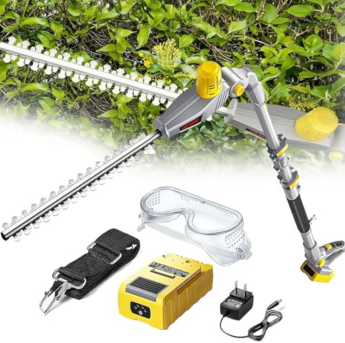 YANGYMM Cortasetos de PéRtiga InaláMbrico con ExtensióN, Cortador TelescóPico Extensible de Largo Alcance, para Setos, Arbustos y Ramas, Cabezal Ajustable, Cuchillas de Doble AccióN