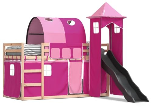 Gecheer Solid Pine Wood Bunk Bed with Slide & Ladder, Suitable for Kids 6+ - Anthracite Slide, 90x200cm Mattress Not Included Model3284163