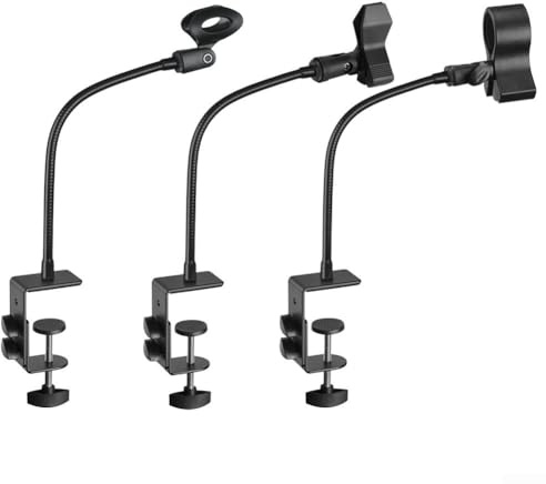 Pied de micro col de cygne avec pince de bureau, flexible et réglable pour la radiodiffusion et l'utilisation en studio, compatible avec plusieurs types de microphones (micro de moins de 50 mm)
