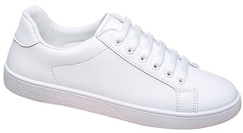 Generiska fritidsskor män sportigt läder, sportskor män platt sula, sneakers breda sneakers halkfria joggingskor enfärgade promenadskor bekväma träningsskor lätta slip-skor, Vit, 42 EU