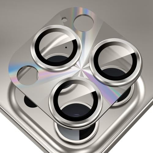 Fewdew Protecteur d'objectif d'appareil photo pour iPhone 15 Pro Max/iPhone 15 Pro, verre trempé 9H [anti-rayures] anneau en métal, coque de protection d'écran d'appareil photo, laser titane