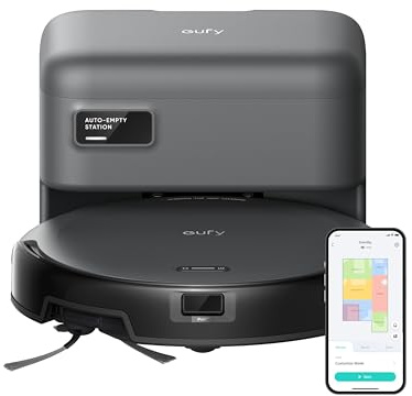 eufy C10 Robot Vacuum Self Emptying, 8 Weeks Hands Free, Advanced Smart Mapping with LiDAR Navigation, 2.85-Inch Slim Design, Powerful Suction, Edge Expansion Brush for Pet Hair, Carpet Detection