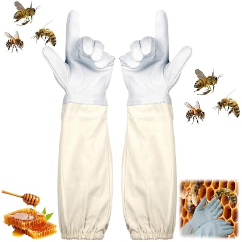 Seutmrou Imkerhandschuhe aus Ziegenleder, Imker Handschuhe Stichfest, Imker Schutzhandschuhe, Imker zubehör Geeignet für Männer und Frauen, Mit Bienenschutzanzügen Kompatible Imkereiausrüstung