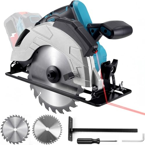Batteridriven handcirkelsåg 185 mm kompatibel med Makita 18 V – elektrisk cirkelsåg med integrerad laserguide, borstlös motor, 5 000 varv/min, geringssnitt 0–45°, inkl. 24 Z och 40 Z sågblad (utan