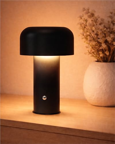 LEDs24.com - LED Tischlampe Kabellos - Akku Tischleuchte Dimmbar inkl. USB-C-Kabel - 3 Lichtfarben, Helligkeit Stufenlos - für Esstisch, Sideboard, Nachttisch, Regal, Wohnzimmer (schwarz)