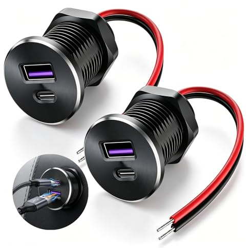 Cloxtralon Prise USB 12V Encastrable, Chargeur Voiture USB-C Rapide PD3.0 et QC3.0, Prise Allume Cigare USB C pour Voiture, Camping-Car, Bateau, Marine, Camion, Caravane