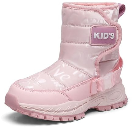 Botas de nieve de color sólido para invierno, para niños, niñas, antideslizantes, cálidas, acolchadas y gruesas, Rosa., 33 EU