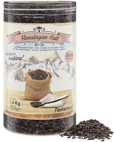 Nortembio Sal Negra del Himalaya Kala Namak 1,4 Kg Gruesa Sabor Huevo Frito Sal Gourmet Natural Sin Refinar Vegana – Ideal para Cocina acompañar tus Platos y Condimentar