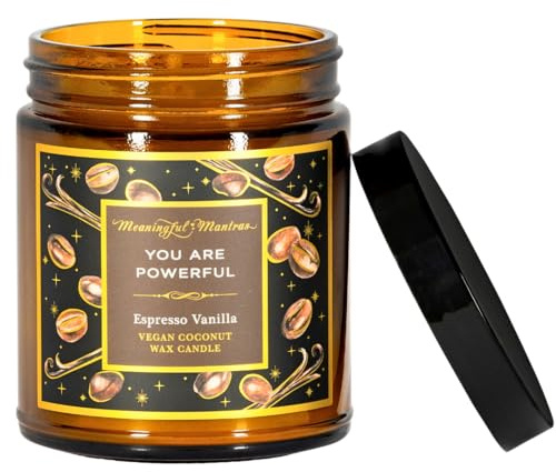 You are Powerful Coffee Shop Espresso Vanilla 8oz Aromatherapy Candle | 34 Hour Burn | Real Essential Oils and Coconut Wax
