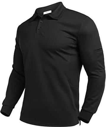Deyeek Mens Polo Shirts Quick Dry Black Long Sleeve Polo Shirts for Men UPF 50+ Sun Protection Golf Polo Shirts