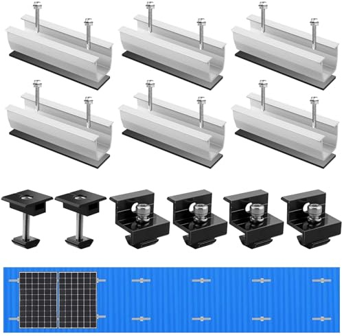 JiGiU Solarmodul Halterung Kit, 120mm Alu Kurzschiene Montage Set, Mittelklemme Endklemme 30-35MM Schwarz Solarmodul Befestigungssystem für Flachdach Trapezblech PV Befestigung Zubehör