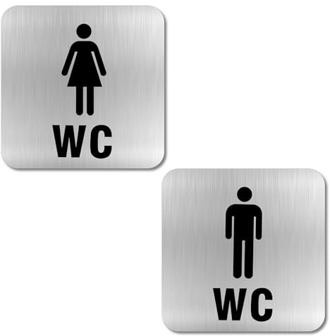Targhetta per WC autoadesiva, 2 pezzi, da donna, in acciaio inox, autoadesiva, ideale per gli ospiti, per il WC, per la porta del WC, targa per WC