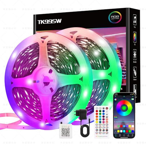 Ruban LED 40M, RGB Bande LED Bluetooth Smart App Contrôle avec Télécommande, Synchroniser Musique/Fonction Minuteriepour pour la chambre Fête Maison Décorations