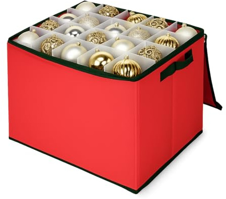 PALUPLUS Scatola Porta Palline di Natale, Misura 43x35x35 cm, fino a 80 Scomparti Modulabili, Contenitore Organizer con Cerniera e Maniglie, Custodia Impermeabile, Box per Addobbi Natalizi -7977C