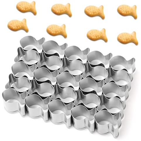 Gold Fish Cracker Cutter, 25 Cavity Fish Cookie Cutter Stainless Steel Mini Fish Shaped Molds for Non-Stick Dough Biscuit Baking Tool