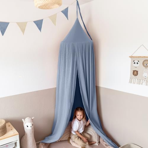 lilimaus Baldakin barnrum med guldapplikation [i 12 färger] sänghimmel av 100 % bomull, muslin, flickor och pojkar – babysänghimmel som babyrumsdekoration – gardin för barnsäng, gosehörna